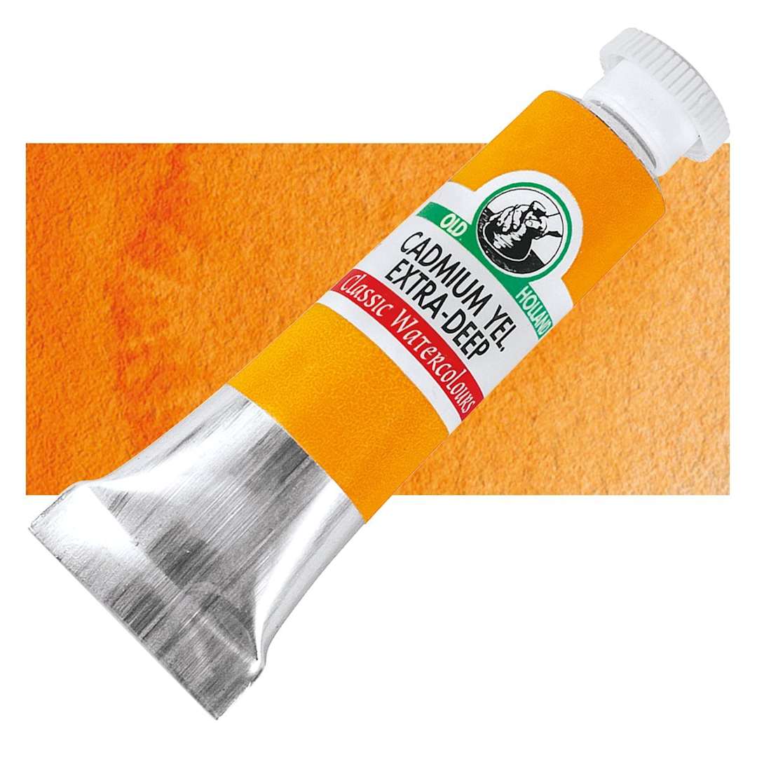 Open in modal - Old Holland Classic Artist Watercolor - Cadmium Yellow Extra Deep, 6 ml tube and swatch