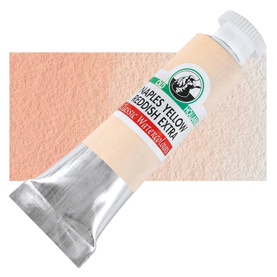 Open in modal - Old Holland Classic Artist Watercolor - Naples Yellow Reddish Extra, 6 ml tube and swatch
