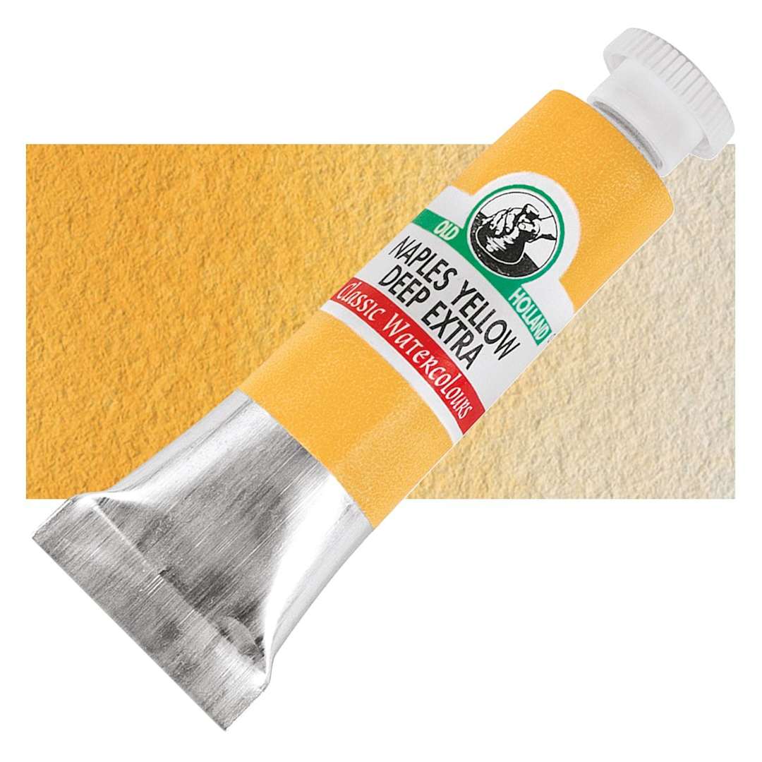 Open in modal - Old Holland Classic Artist Watercolor - Naples Yellow Deep Extra, 6 ml tube and swatch