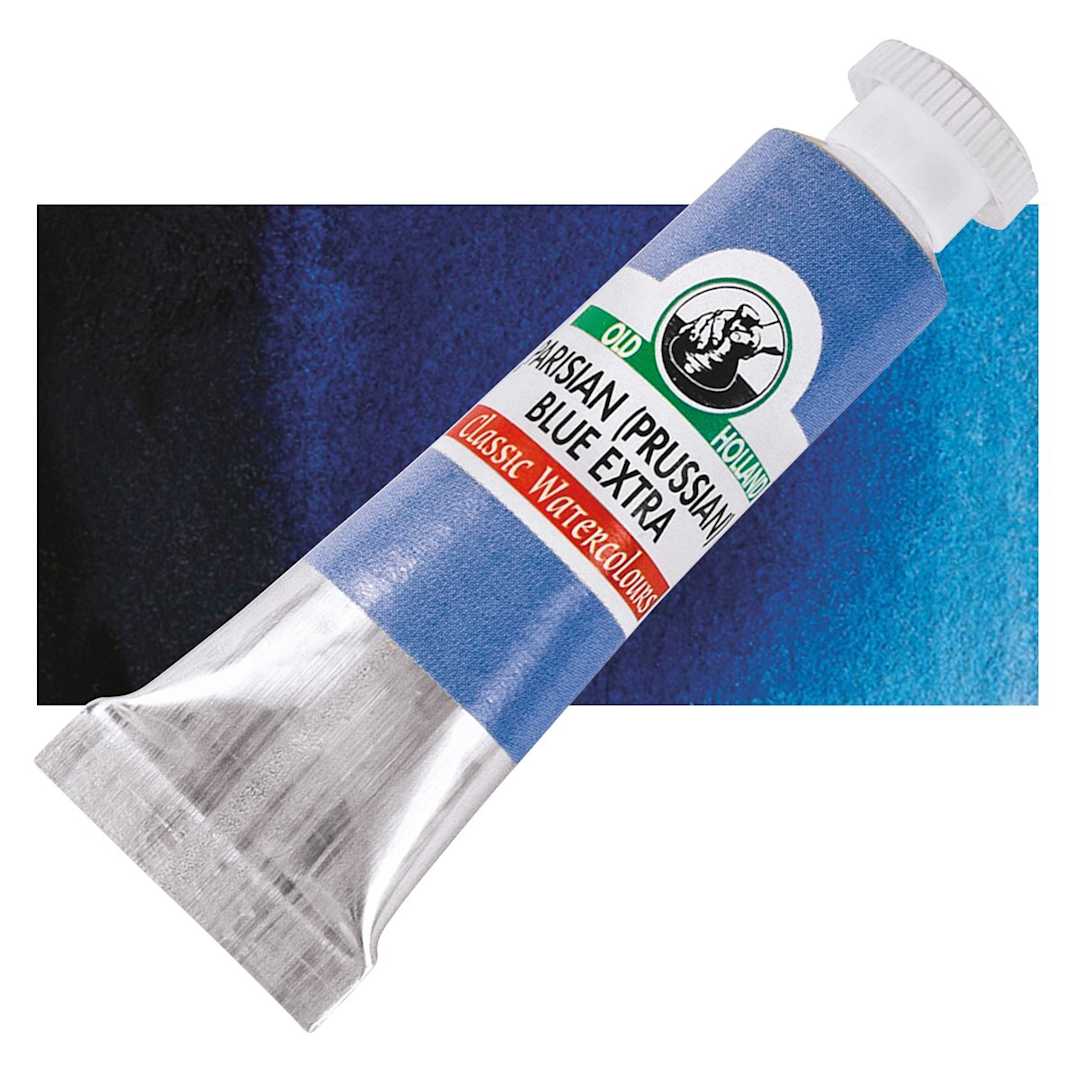 Open in modal - Old Holland Classic Artist Watercolor - Parisian (Prussian) Blue Extra, 6 ml tube and swatch