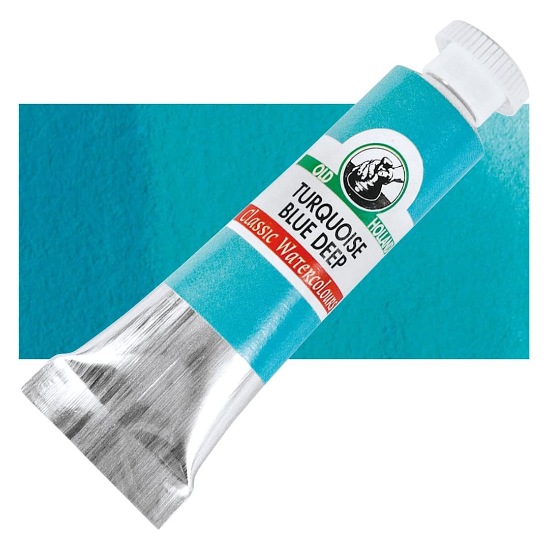 Open in modal - Old Holland Classic Artist Watercolor - Turquoise Blue Deep, 6 ml tube and swatch
