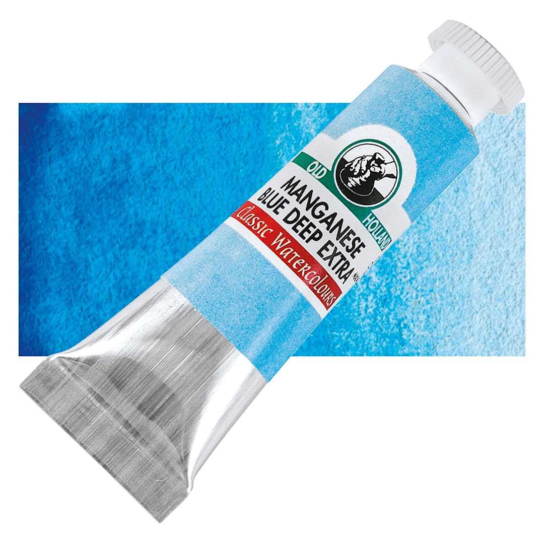 Open in modal - Old Holland Classic Artist Watercolor - Manganese Blue Deep Extra, 6 ml tube and swatch