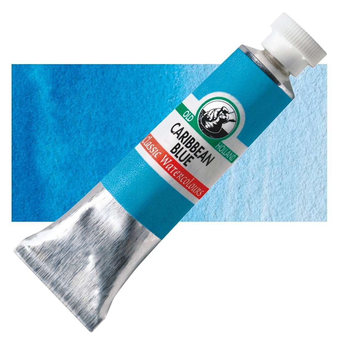 Open in modal - Old Holland Classic Artist Watercolor - Caribbean Blue, 6 ml tube and swatch