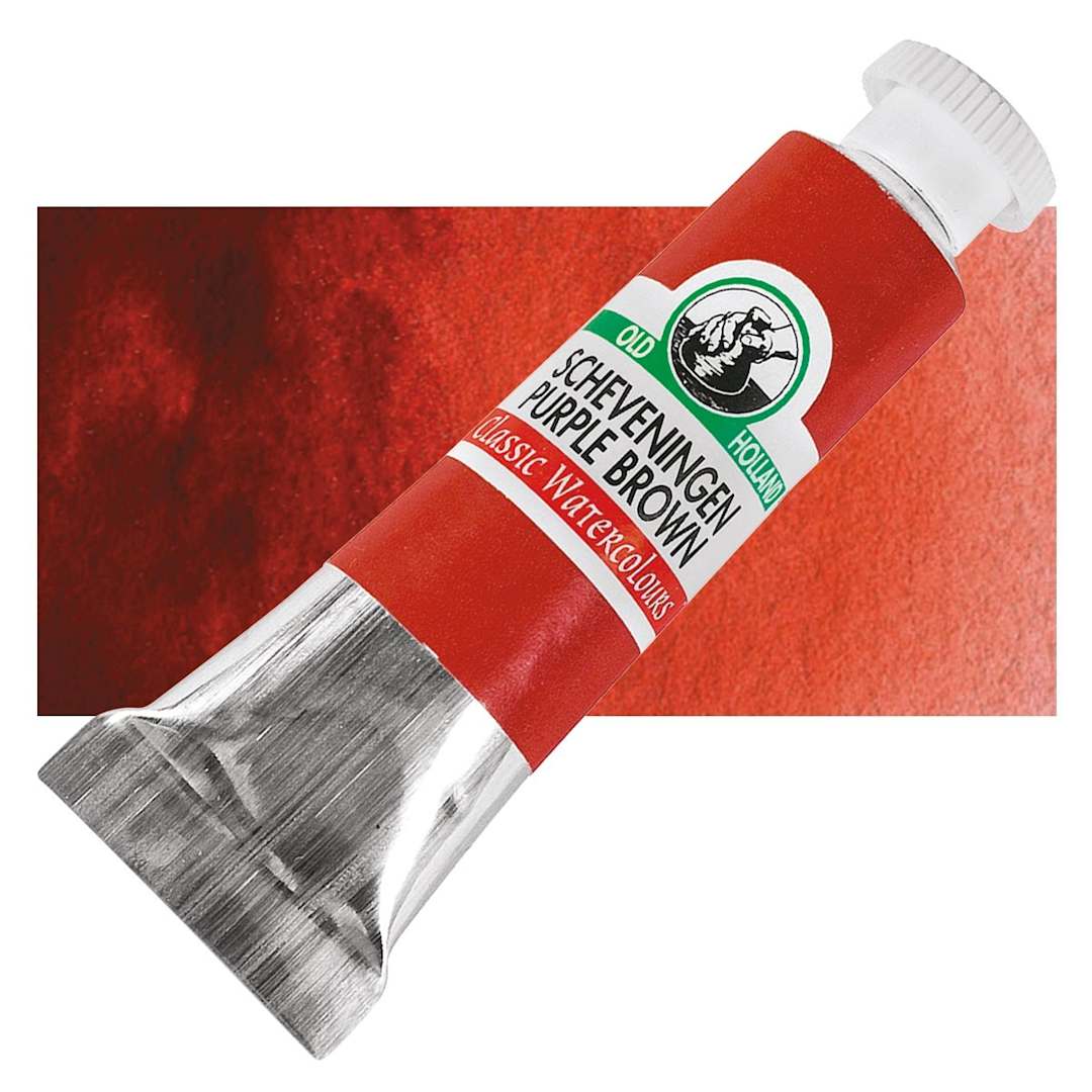 Open in modal - Old Holland Classic Artist Watercolor - Scheveningen Purple Brown, 6 ml tube and swatch