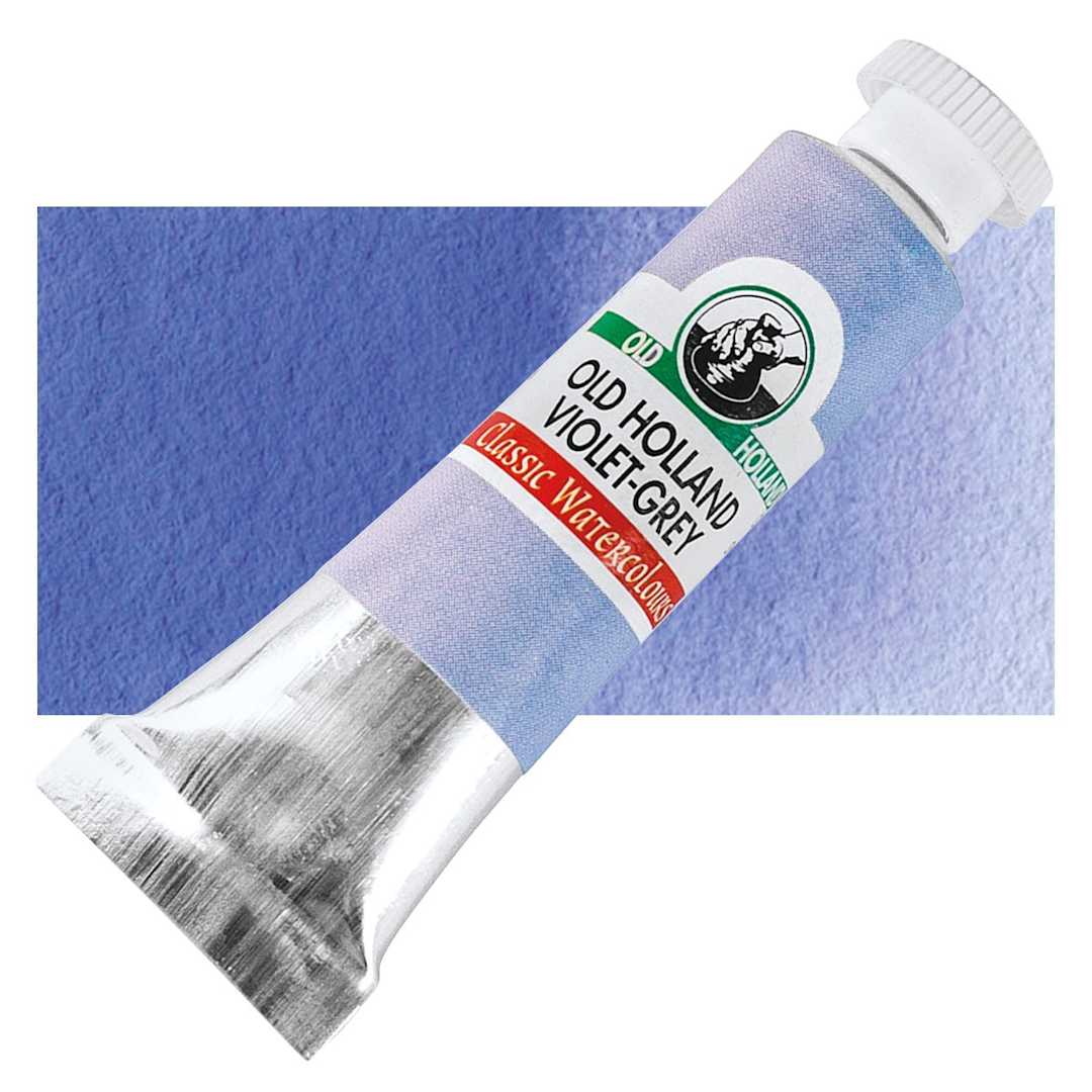 Open in modal - Old Holland Classic Artist Watercolor - Old Holland Violet Gray, 6ml tube and swatch