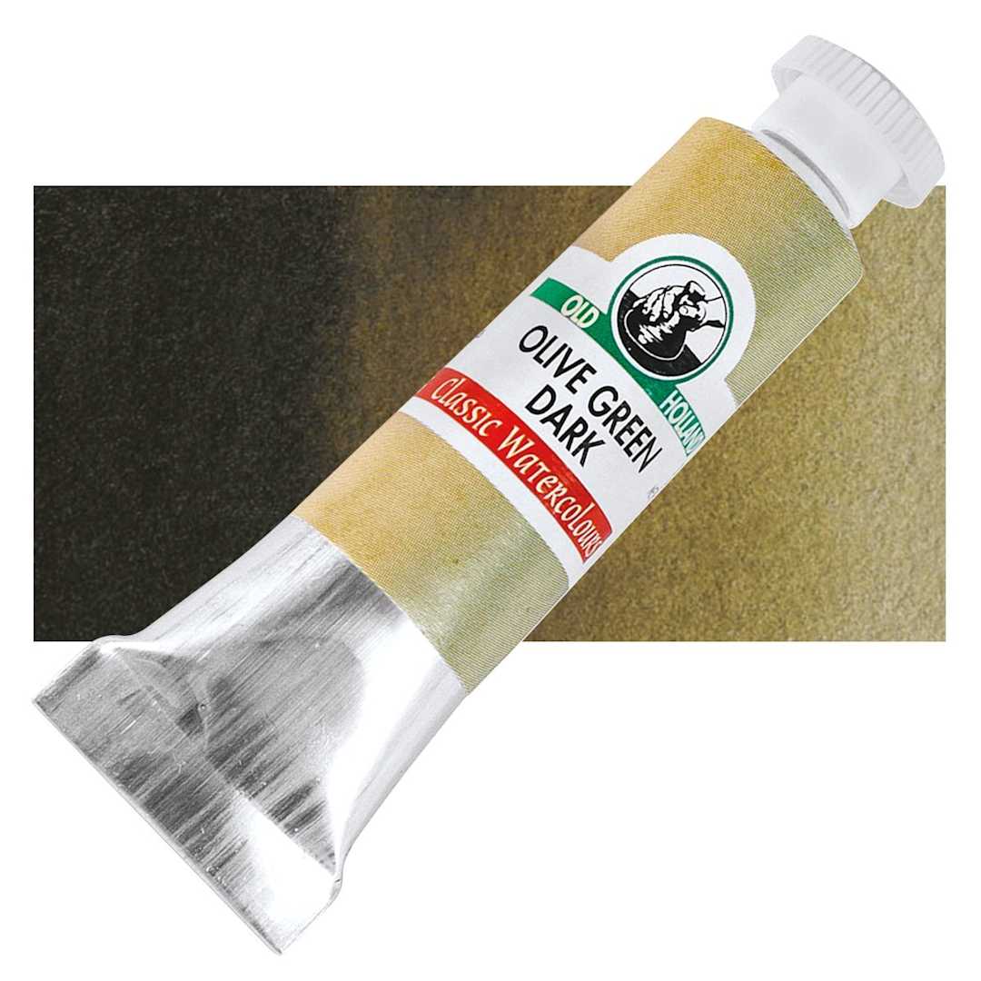 Open in modal - Old Holland Classic Artist Watercolor - Olive Green Dark, 6 ml tube and swatch