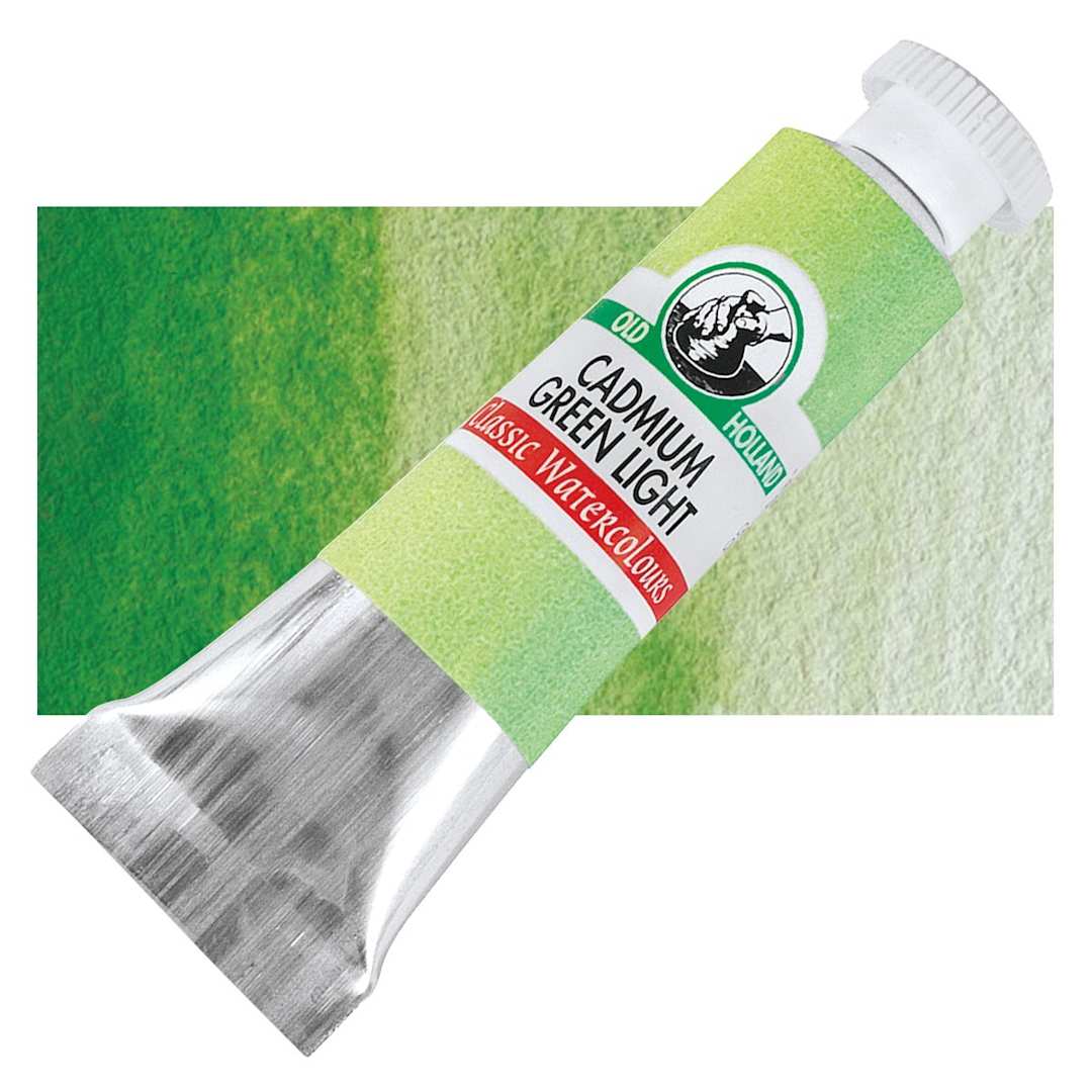Open in modal - Old Holland Classic Artist Watercolor - Cadmium Green Light, 6 ml tube and swatch