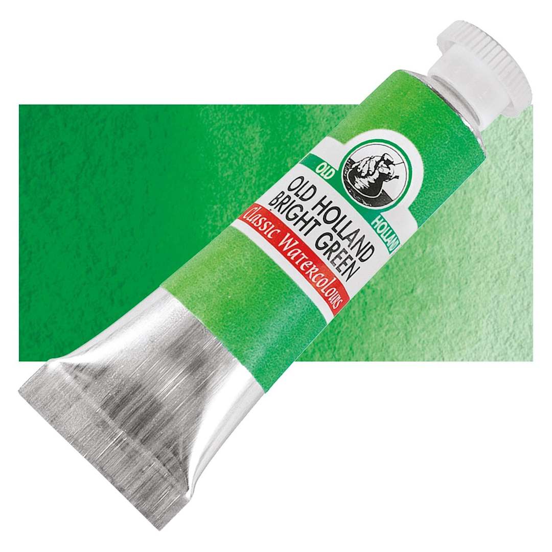 Open in modal - Old Holland Classic Artist Watercolor - Old Holland Bright Green, 6 ml tube and swatch