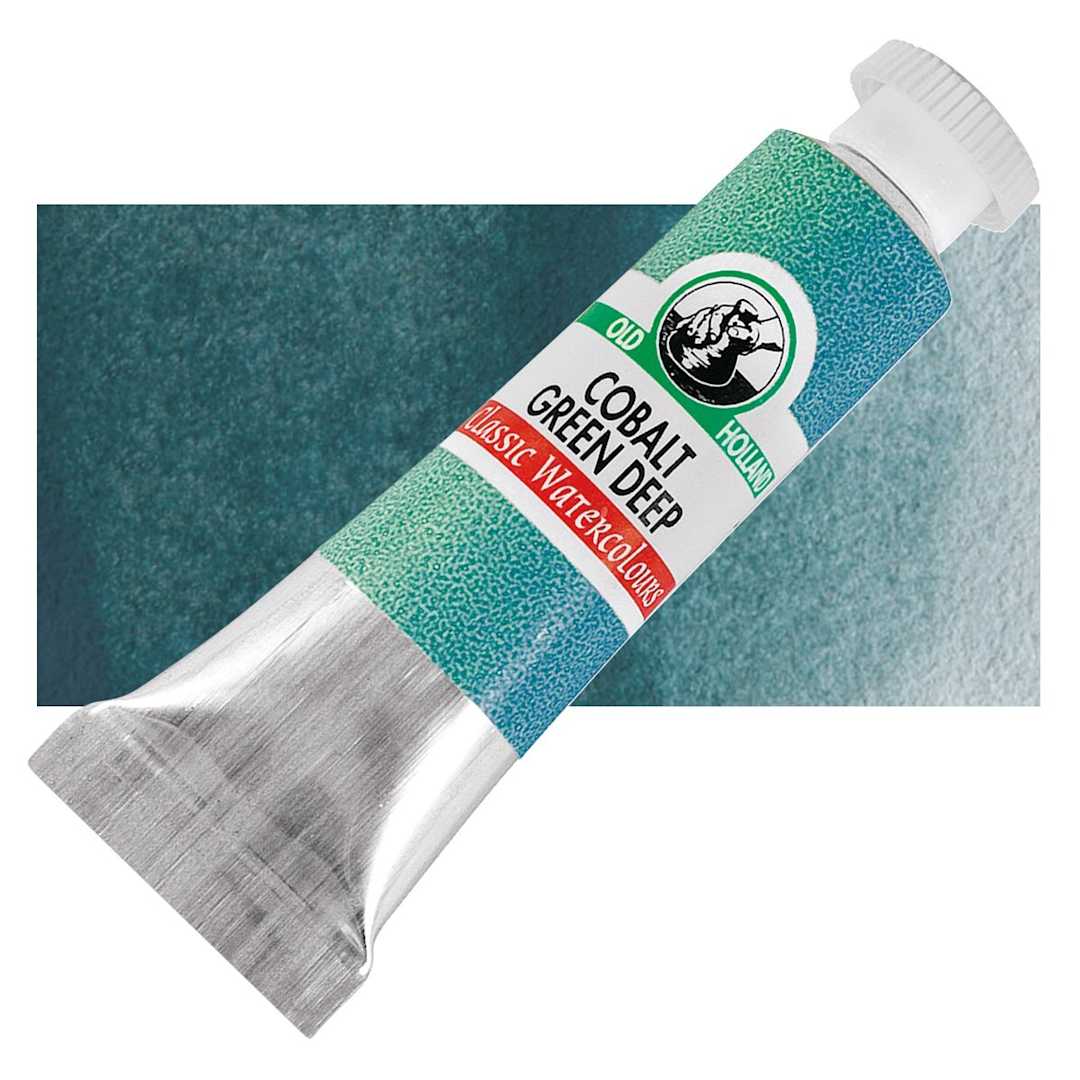 Open in modal - Old Holland Classic Artist Watercolor - Cobalt Green Deep, 6 ml tube and swatch