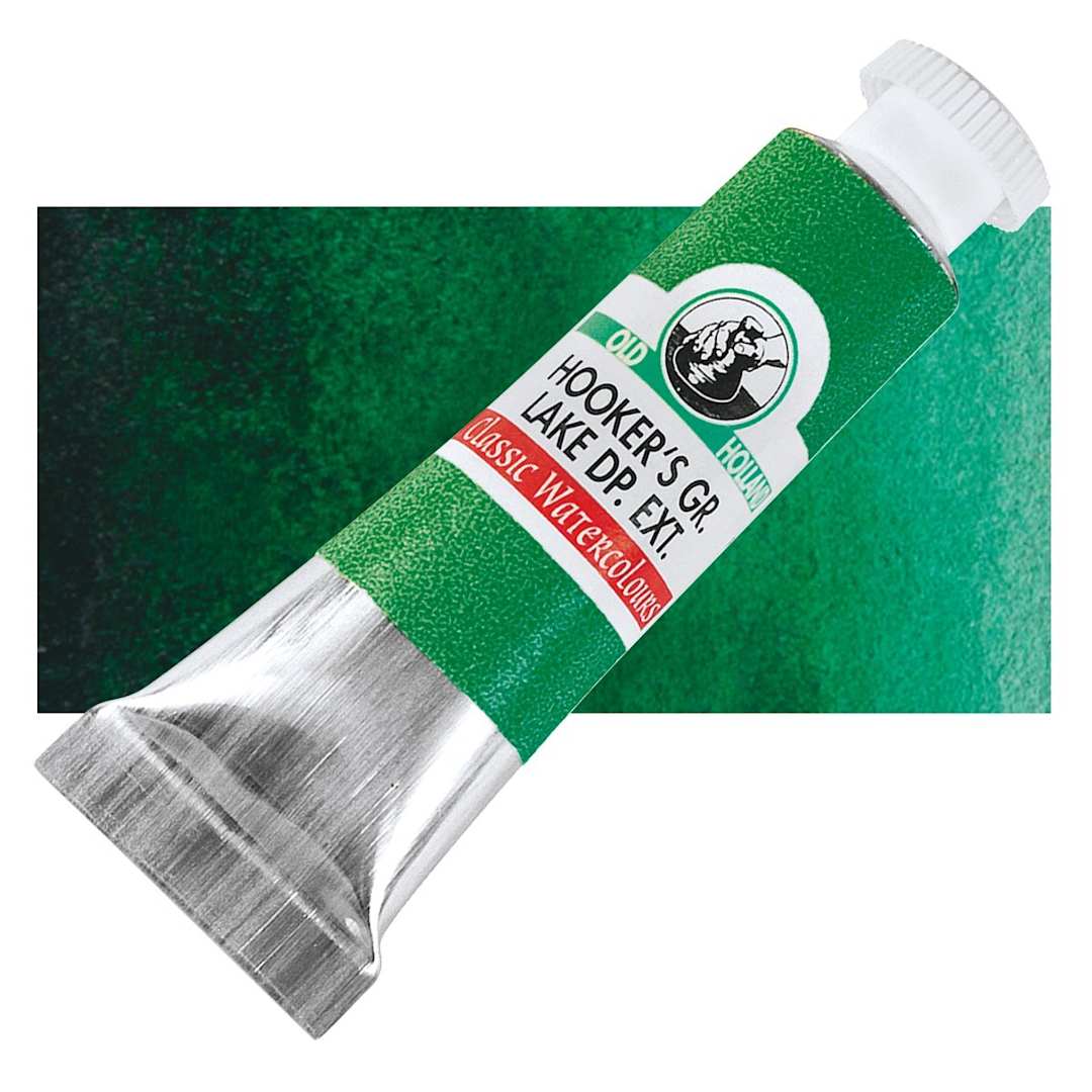 Open in modal - Old Holland Classic Artist Watercolor - Hooker's Green Lake Deep Extra, 6 ml tube and swatch
