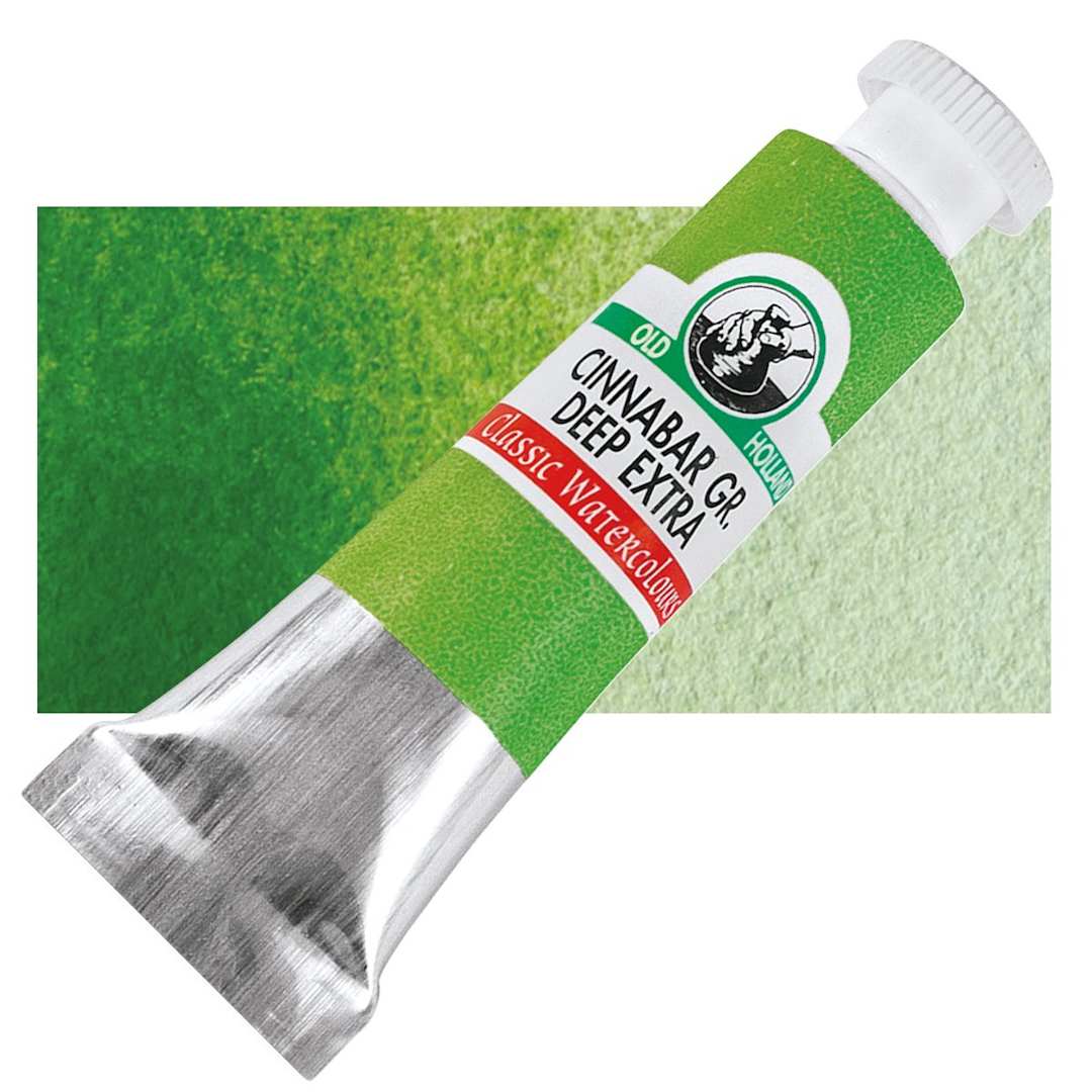 Open in modal - Old Holland Classic Artist Watercolor - Cinnabar Green Deep Extra, 6 ml tube and swatch