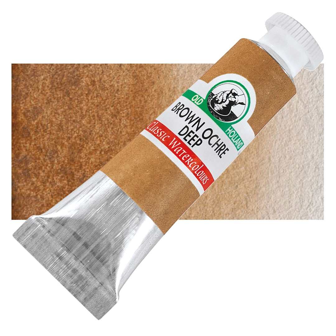 Open in modal - Old Holland Classic Artist Watercolor - Brown Ochre Deep, 6 ml tube and swatch