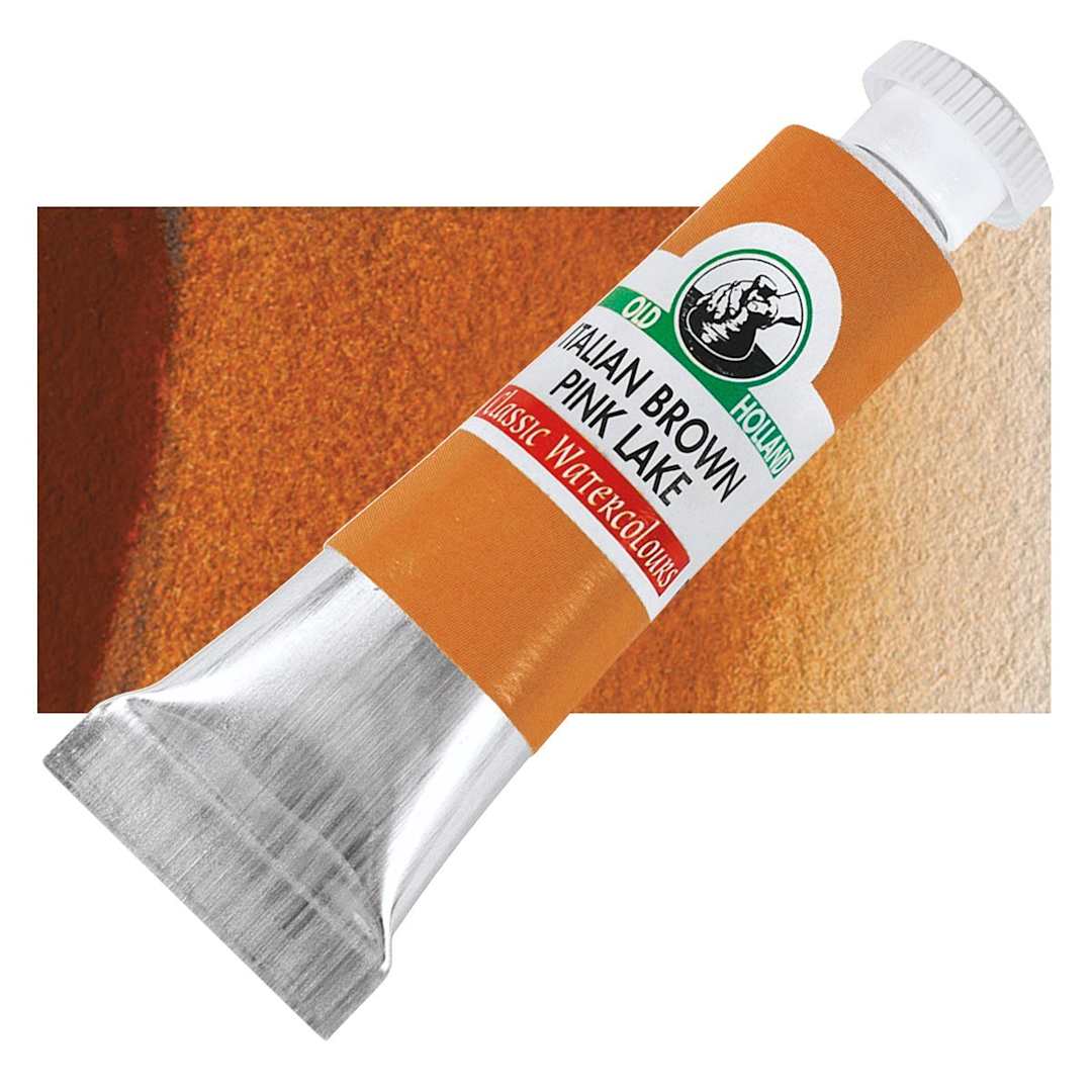 Open in modal - Old Holland Classic Artist Watercolor - Italian Brown Pink Lake, 6 ml tube and swatch