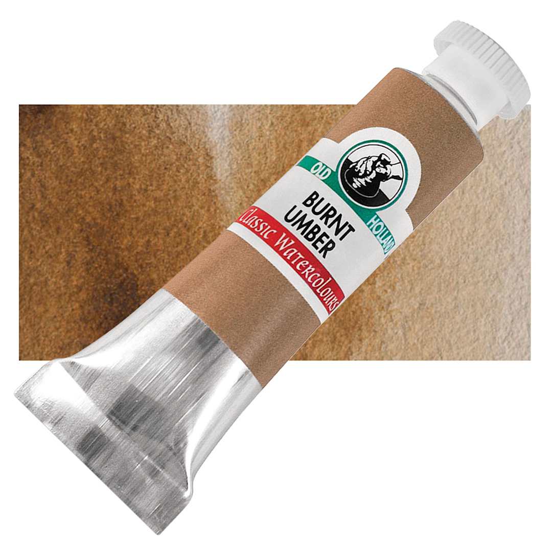 Open in modal - Old Holland Classic Artist Watercolor - Burnt Umber, 6 ml tube and swatch