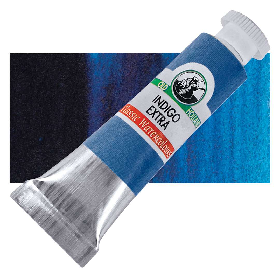 Open in modal - Old Holland Classic Artist Watercolor - Indigo Extra, 6 ml tube and swatch