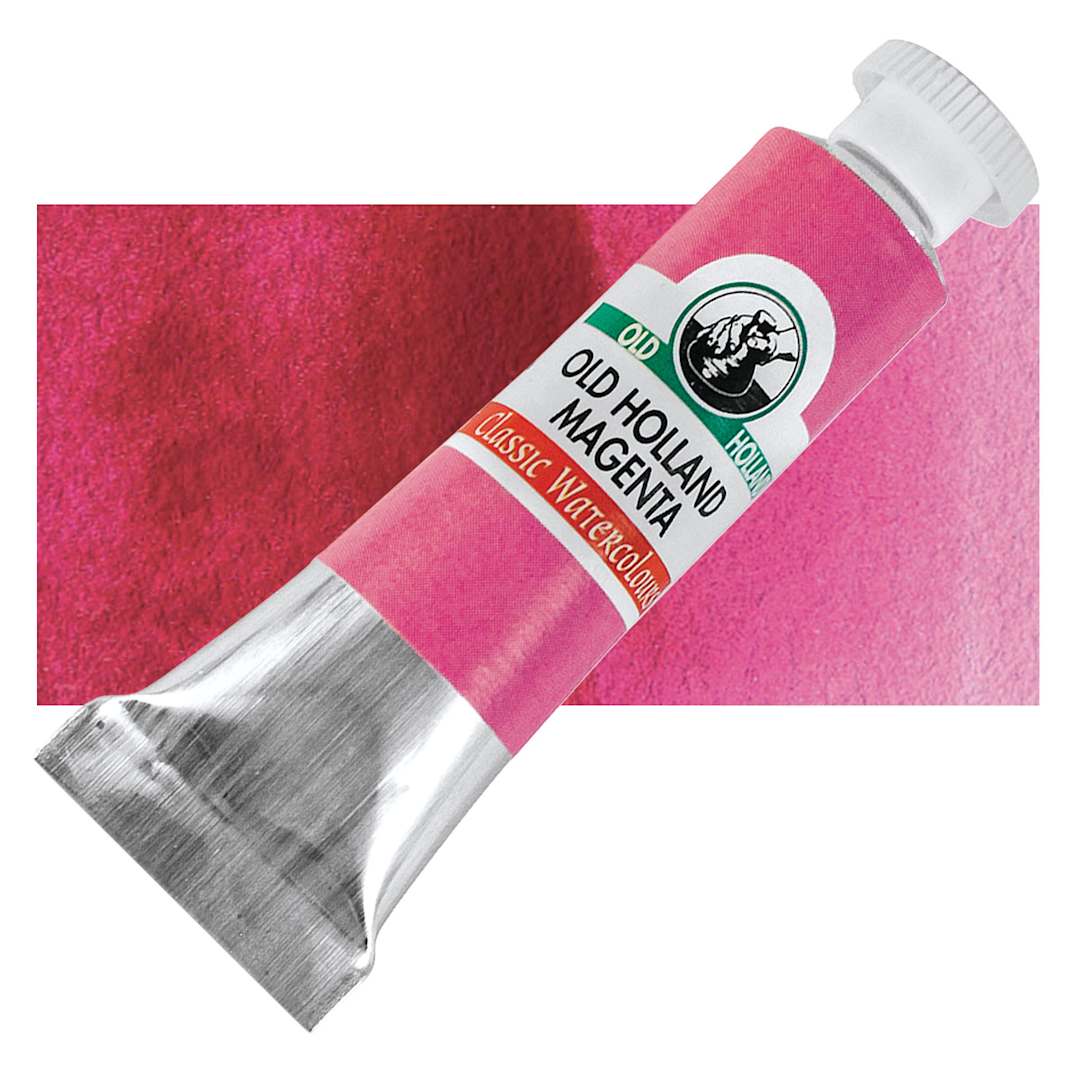 Open in modal - Old Holland Classic Artist Watercolor - Old Holland Magenta, 6 ml tube and swatch