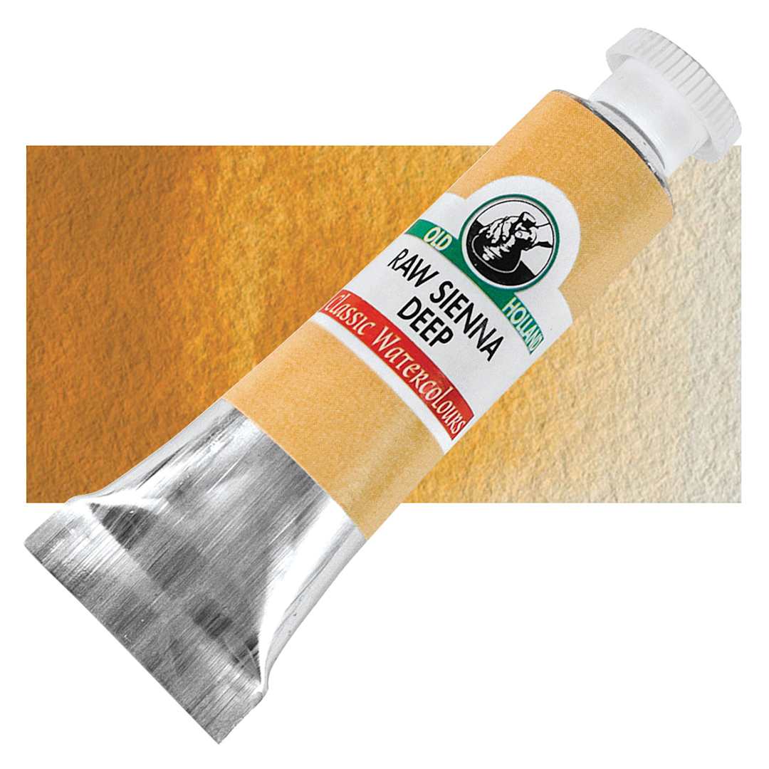 Open in modal - Old Holland Classic Artist Watercolor - Raw Sienna Deep, 6 ml tube and swatch