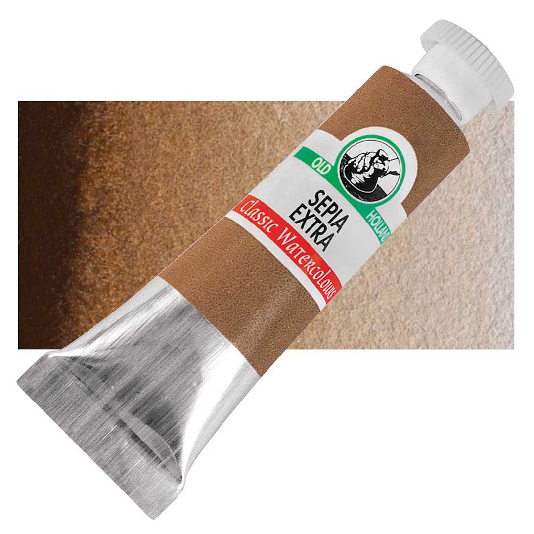 Open in modal - Old Holland Classic Artist Watercolor - Sepia Extra, 6 ml tube and swatch