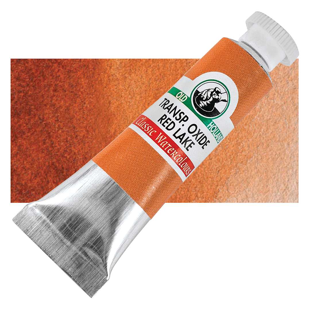 Open in modal - Old Holland Classic Artist Watercolor -Transparent Oxide Red Lake, 6 ml tube and swatch