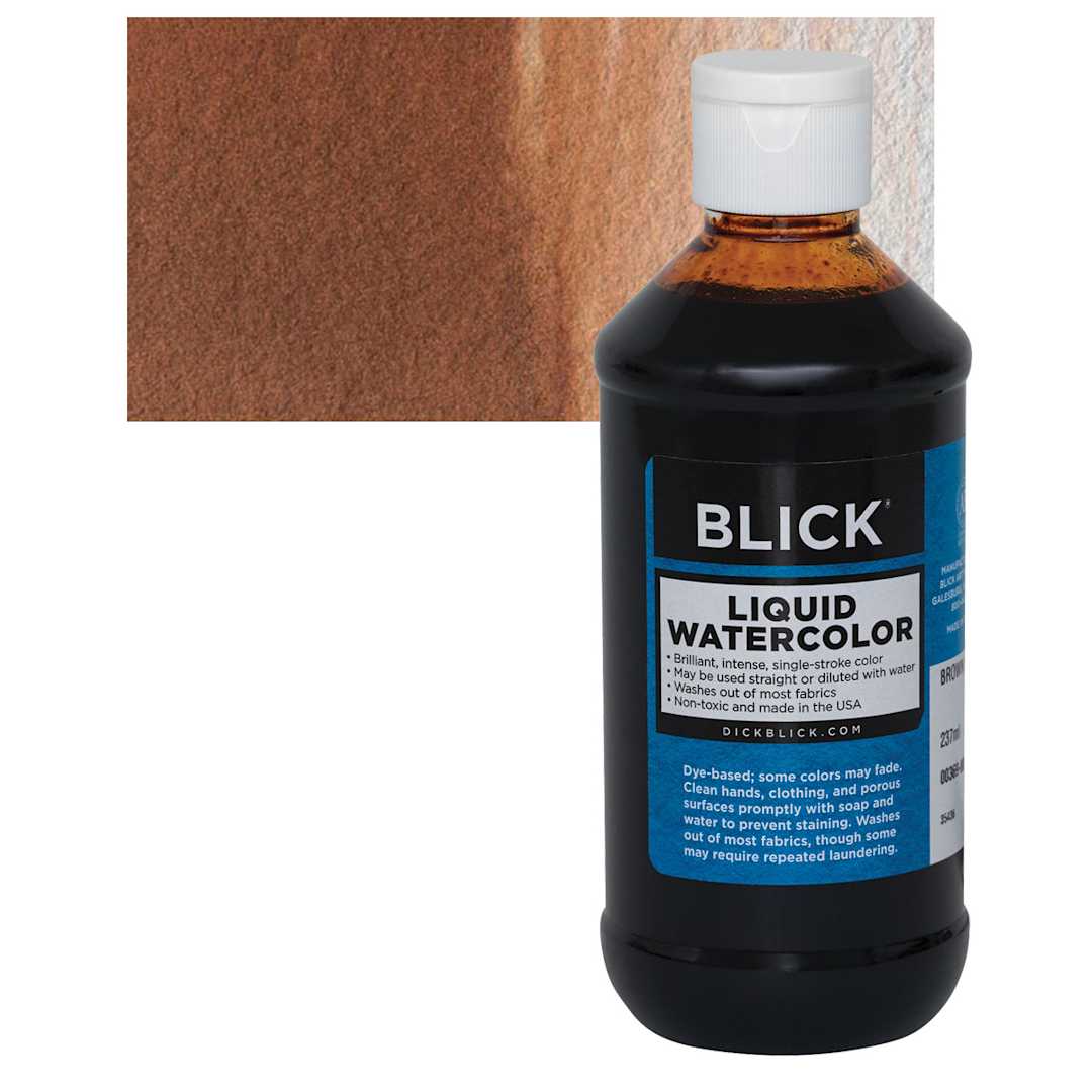Open in modal - Blick Liquid Watercolor - Brown, 8 oz bottle and swatch