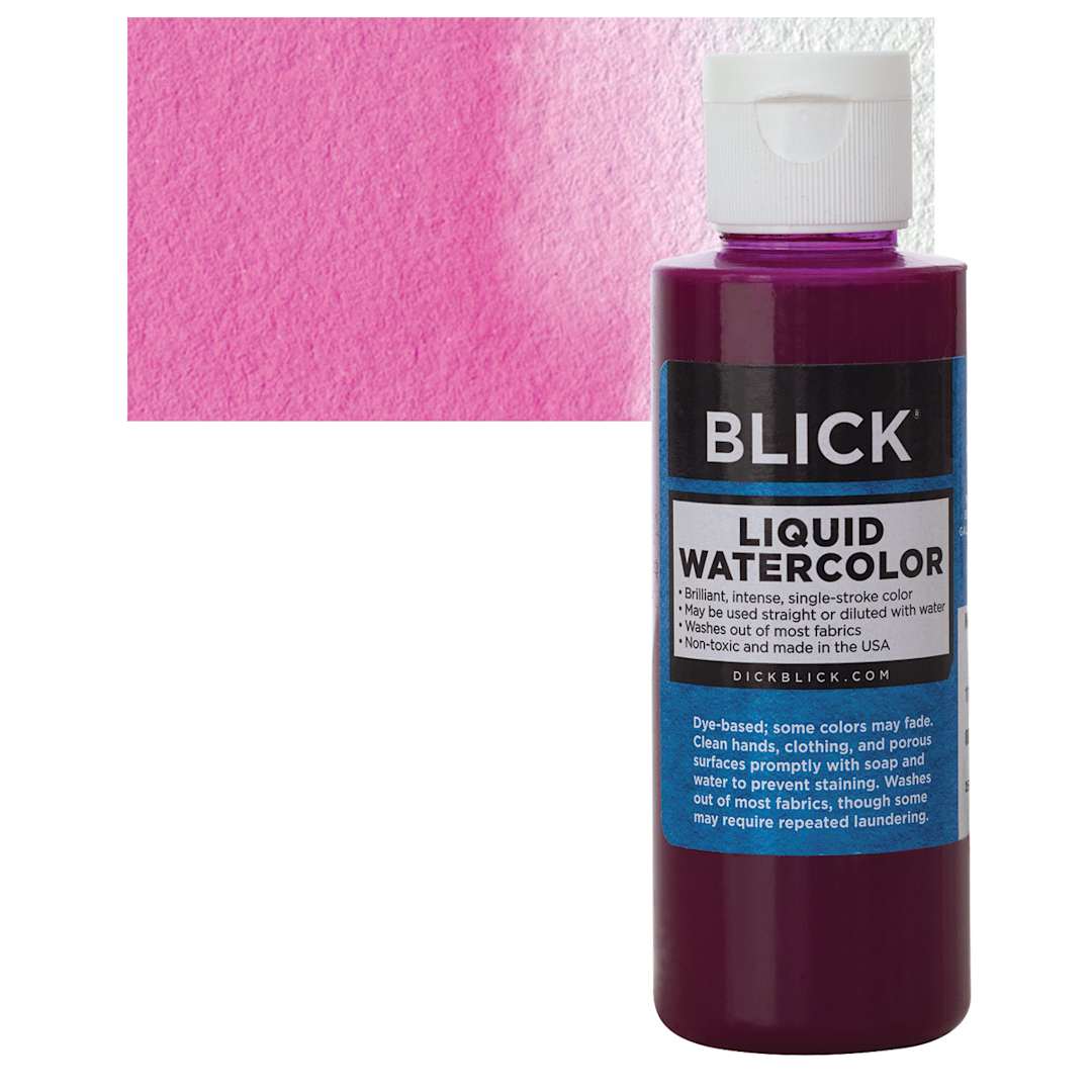Open in modal - Blick Liquid Watercolor - Magenta, 4 oz bottle and swatch
