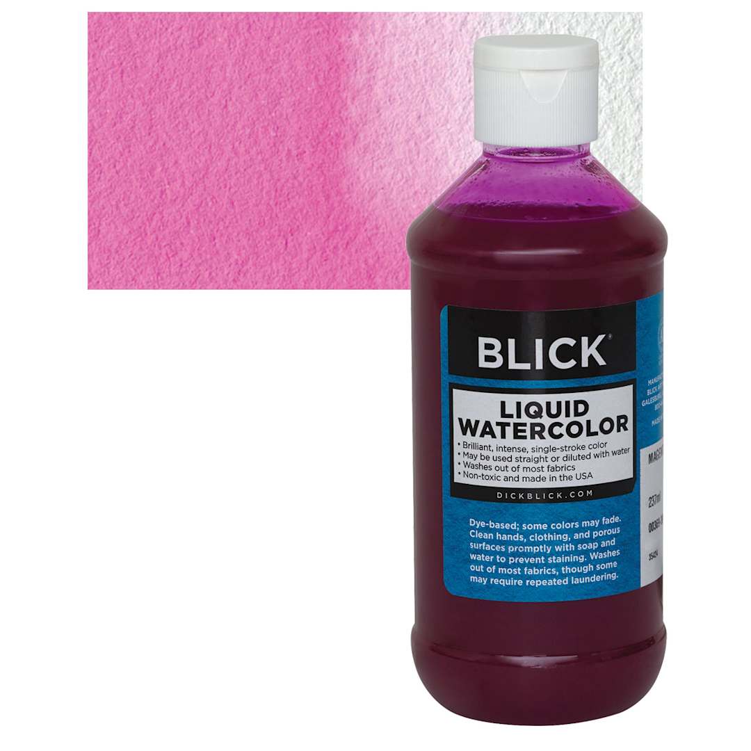 Open in modal - Blick Liquid Watercolor - Magenta, 8 oz bottle and swatch