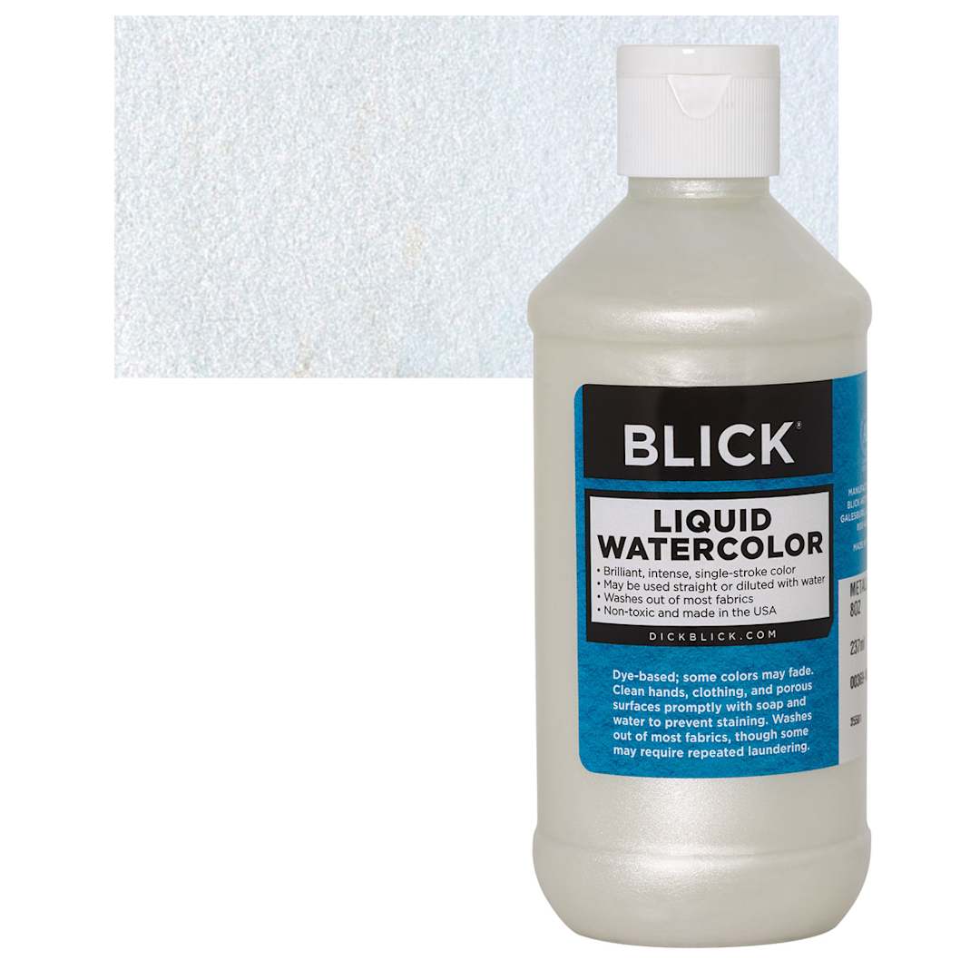 Open in modal - Blick Liquid Watercolor - Metallic Pearl, 8 oz bottle and swatch