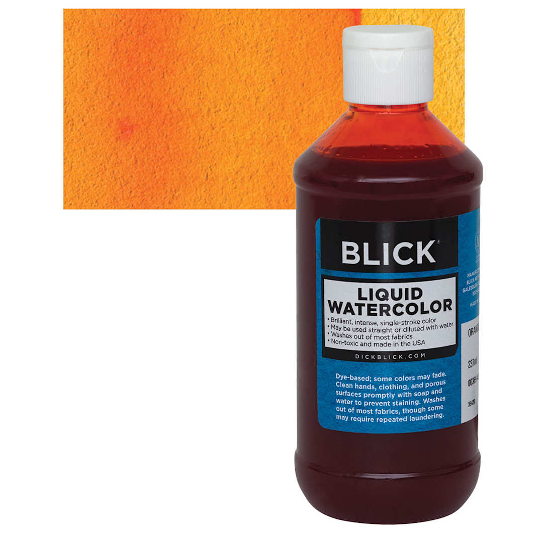 Open in modal - Blick Liquid Watercolor - Orange, 8 oz bottle and swatch