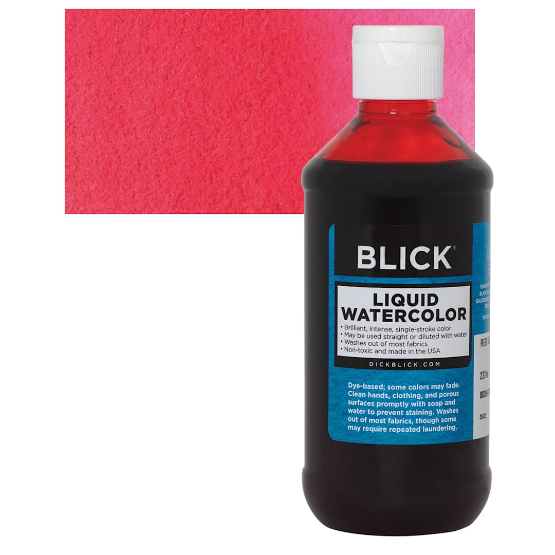 Open in modal - Blick Liquid Watercolor - Red, 8 oz bottle and swatch