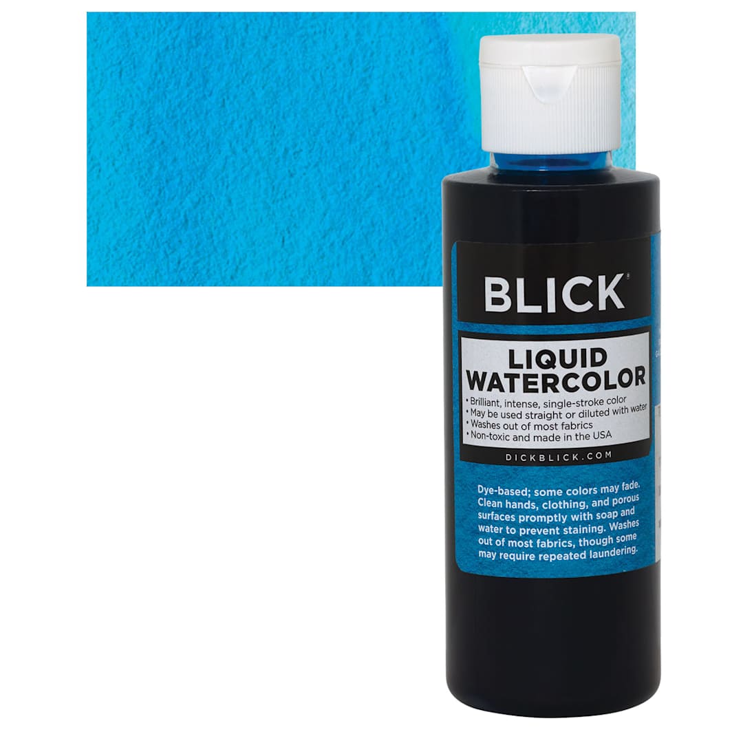 Open in modal - Blick Liquid Watercolor - Turquoise, 4 oz bottle and swatch