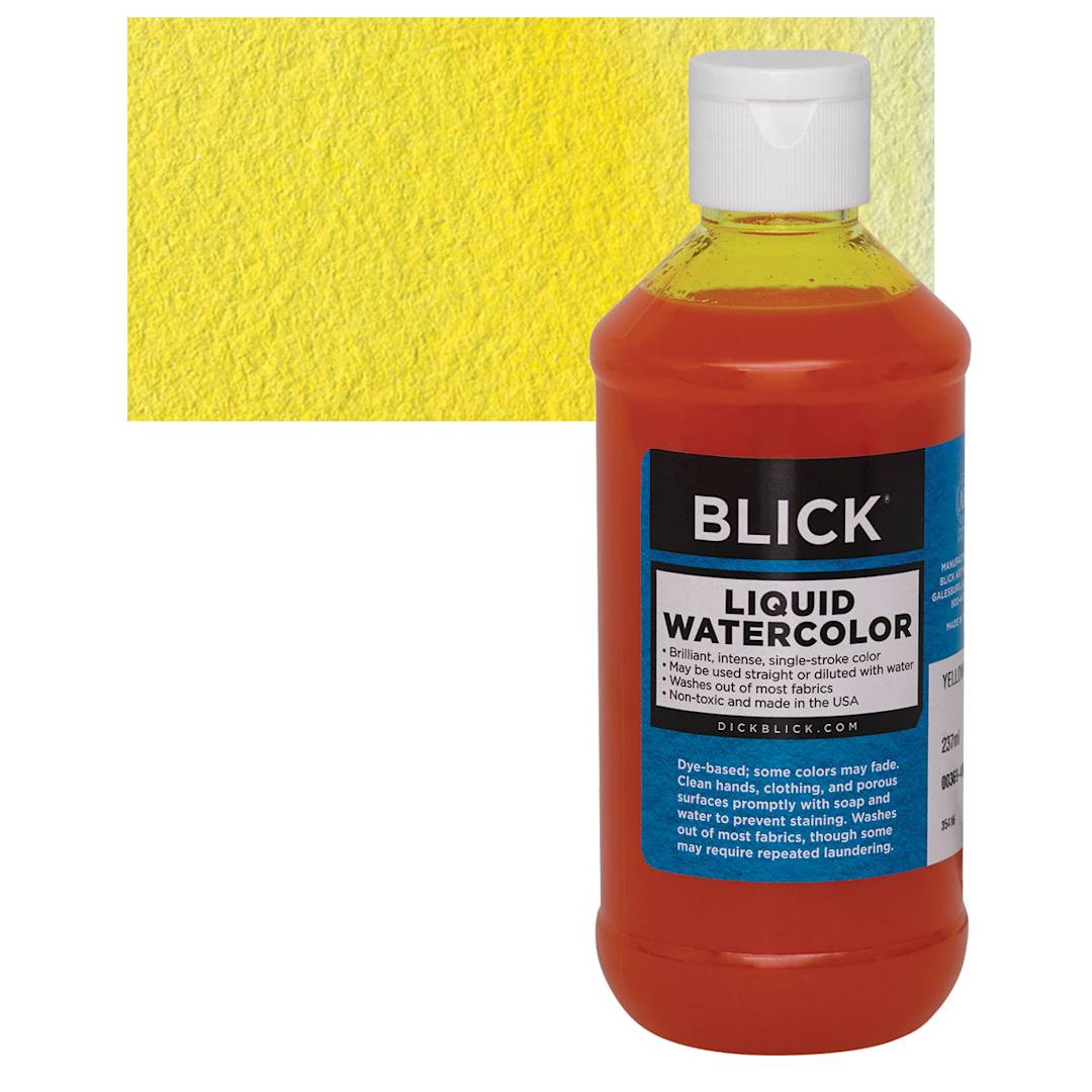 Open in modal - Blick Liquid Watercolor - Yellow, 8 oz bottle and swatch