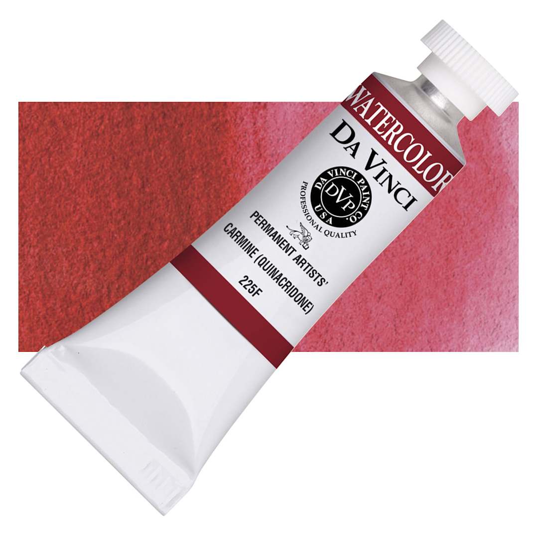 Open in modal - Da Vinci Artists' Permanent Watercolor - Quinacridone Carmine, 15 ml tube and swatch