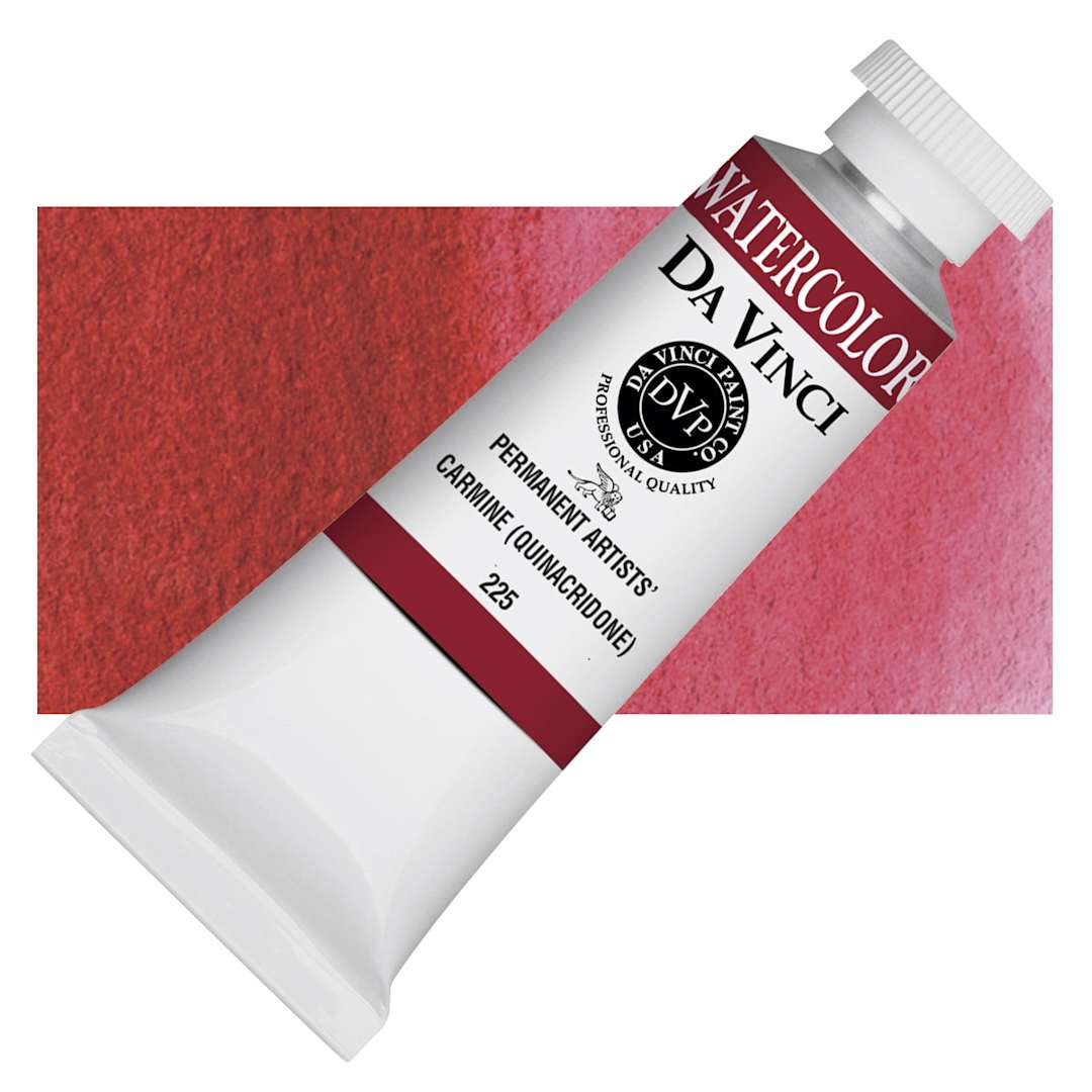 Open in modal - Da Vinci Artists' Permanent Watercolor - Quinacridone Carmine, 37 ml tube and swatch