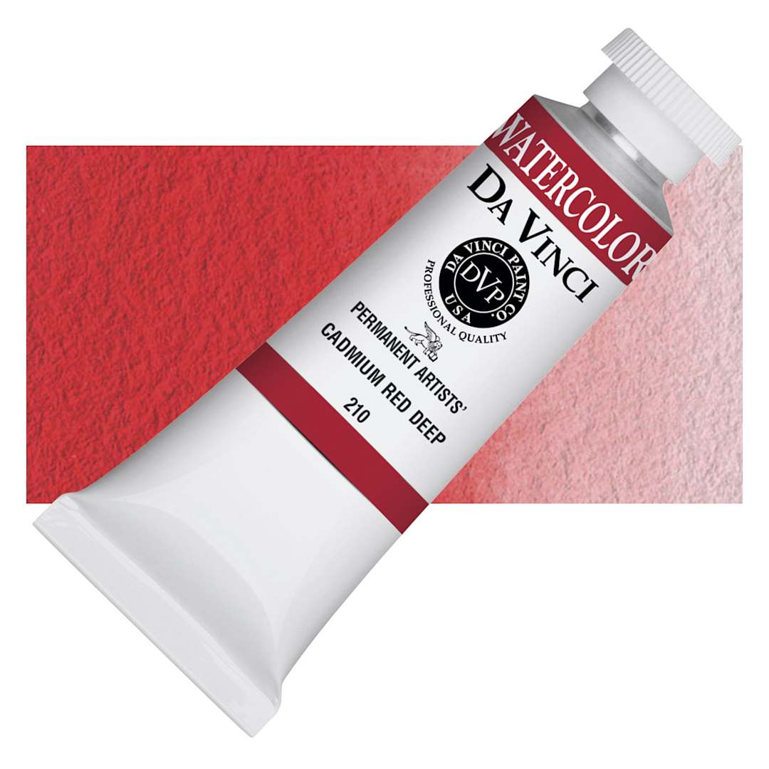 Open in modal - Da Vinci Artists' Permanent Watercolor - Cadmium Red Deep, 37 ml tube and swatch