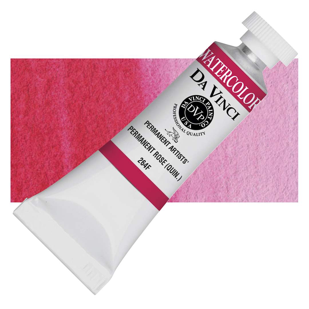 Open in modal - Da Vinci Artists' Permanent Watercolor - Quinacridone Permanent Rose, 15 ml tube and swatch
