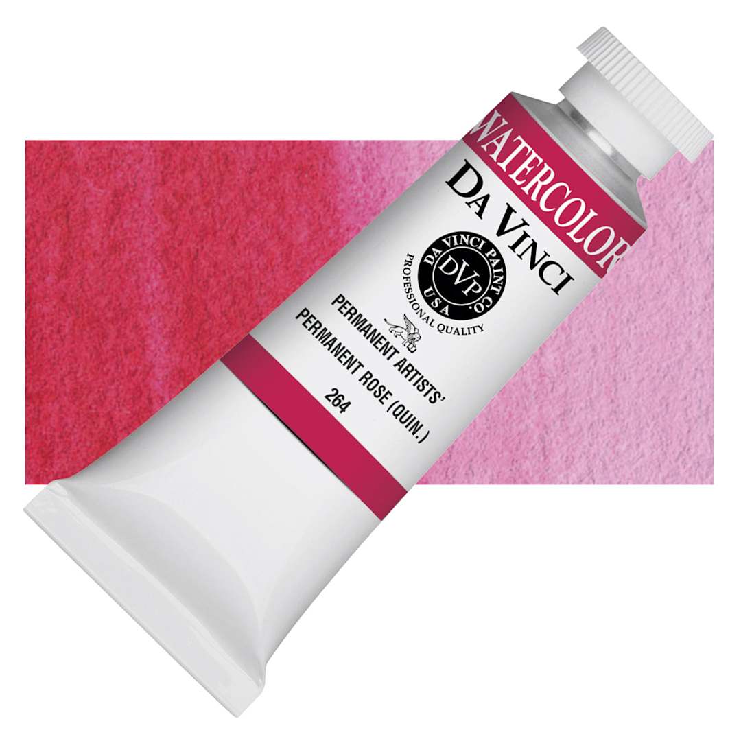 Open in modal - Da Vinci Artists' Permanent Watercolor - Quinacridone Permanent Rose, 37 ml tube and swatch