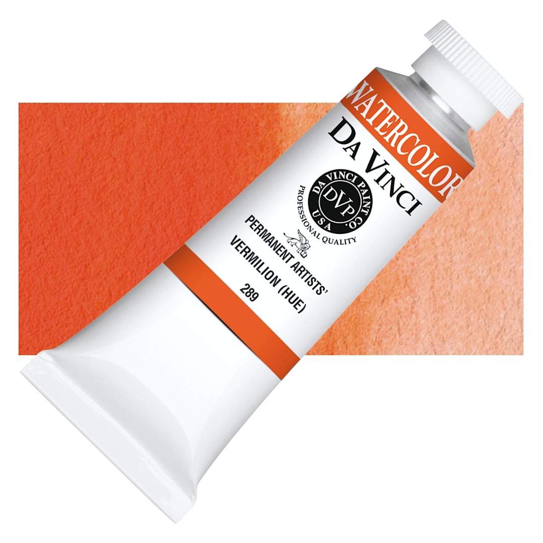 Open in modal - Da Vinci Artists' Permanent Watercolor - Vermilion Hue, 37 ml tube and swatch