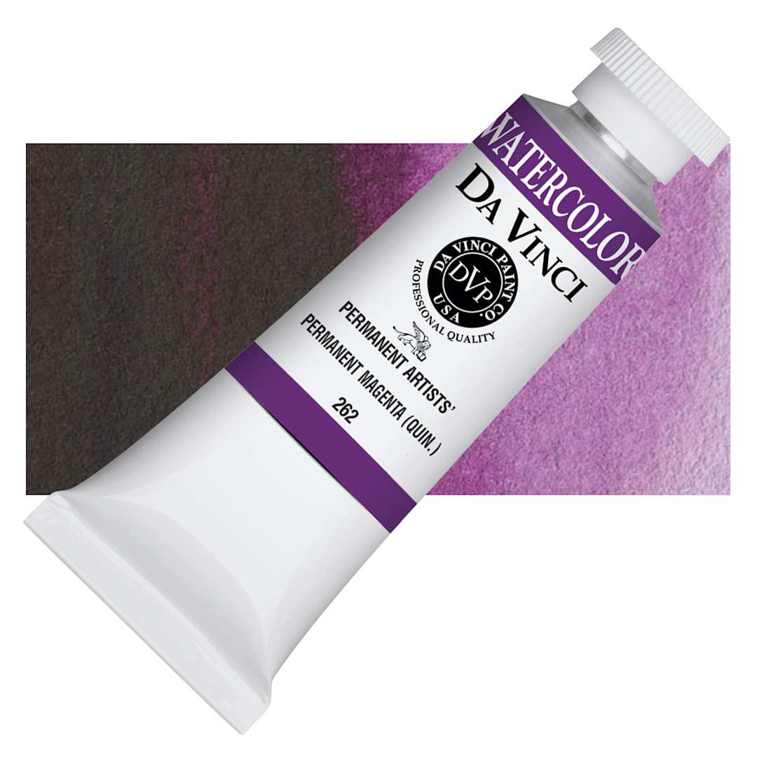 Open in modal - Da Vinci Artists' Permanent Watercolor - Quinacridone Permanent Magenta, 37 ml tube and swatch