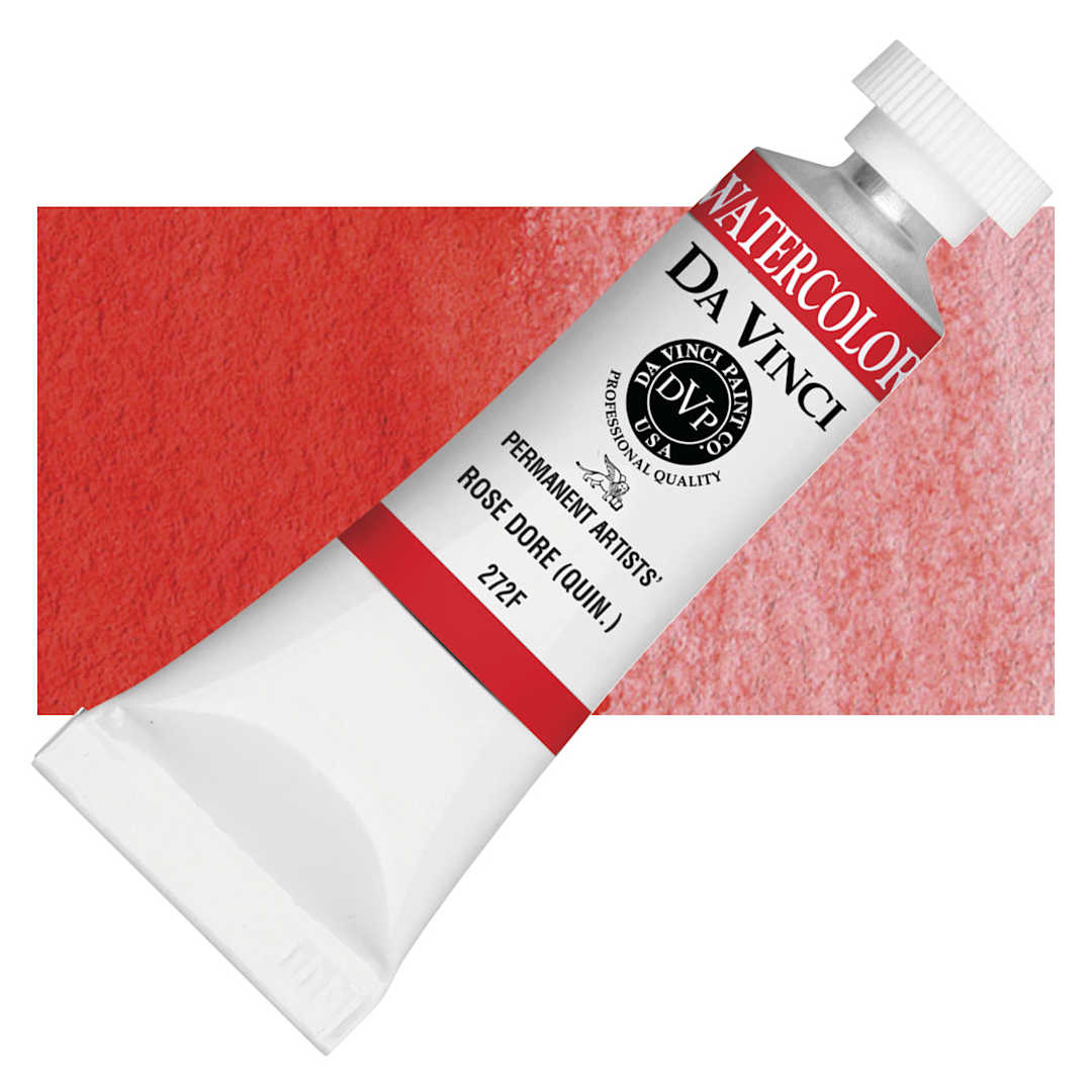 Open in modal - Da Vinci Artists' Permanent Watercolor - Quinacridone Rose Dore, 15 ml tube and swatch