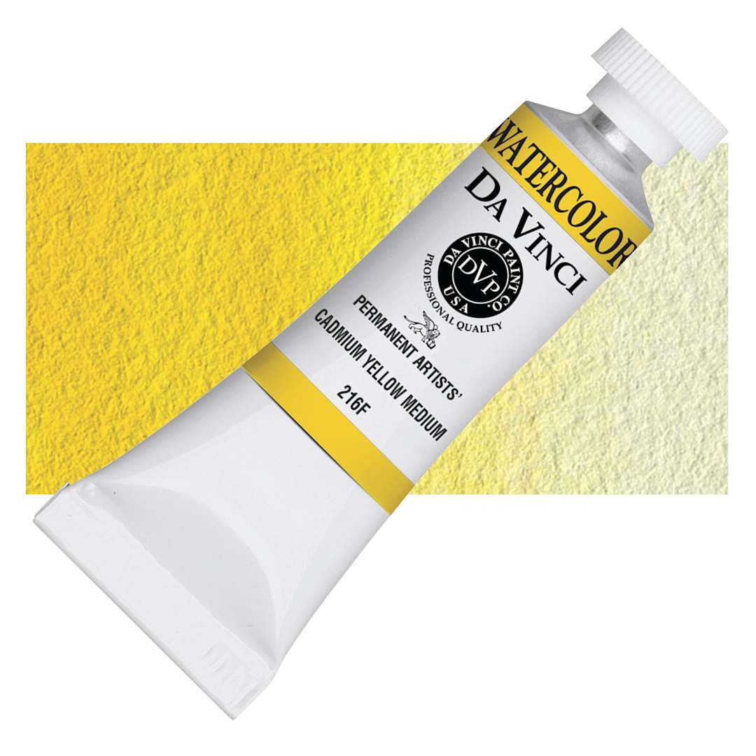 Open in modal - Da Vinci Artists' Permanent Watercolor - Cadmium Yellow Medium (CL), 15 ml tube and swatch