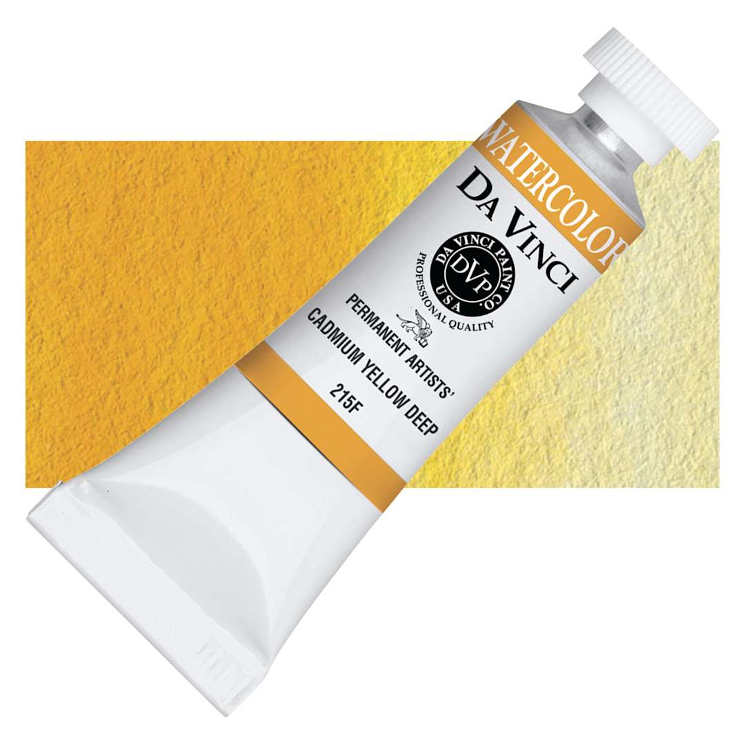Open in modal - Da Vinci Artists' Permanent Watercolor - Cadmium Yellow Deep (CL), 15 ml tube and swatch
