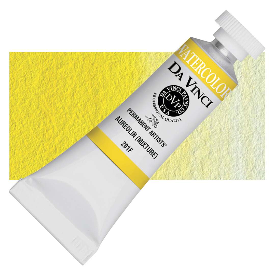 Open in modal - Da Vinci Artists' Permanent Watercolor - Aureolin Mix (CL), 15 ml tube and swatch