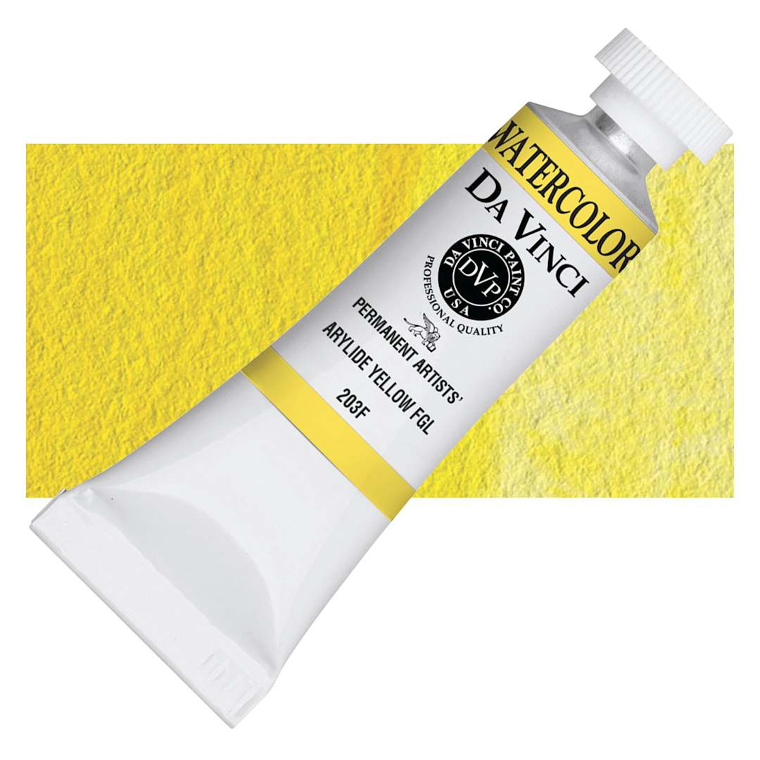 Open in modal - Da Vinci Artists' Permanent Watercolor - Arylide Yellow, 15 ml tube and swatch