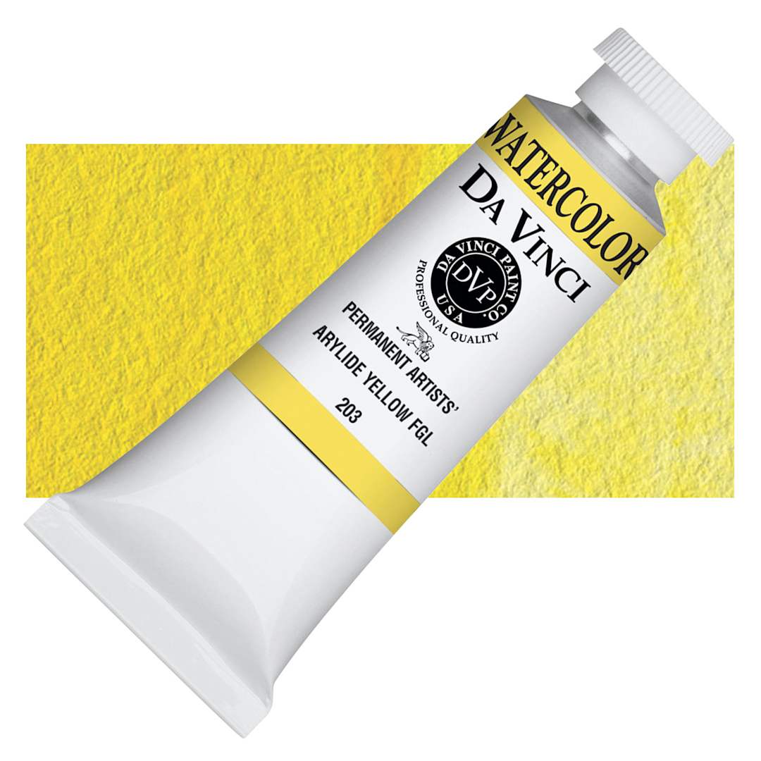 Open in modal - Da Vinci Artists' Permanent Watercolor - Arylide Yellow, 37 ml tube and swatch
