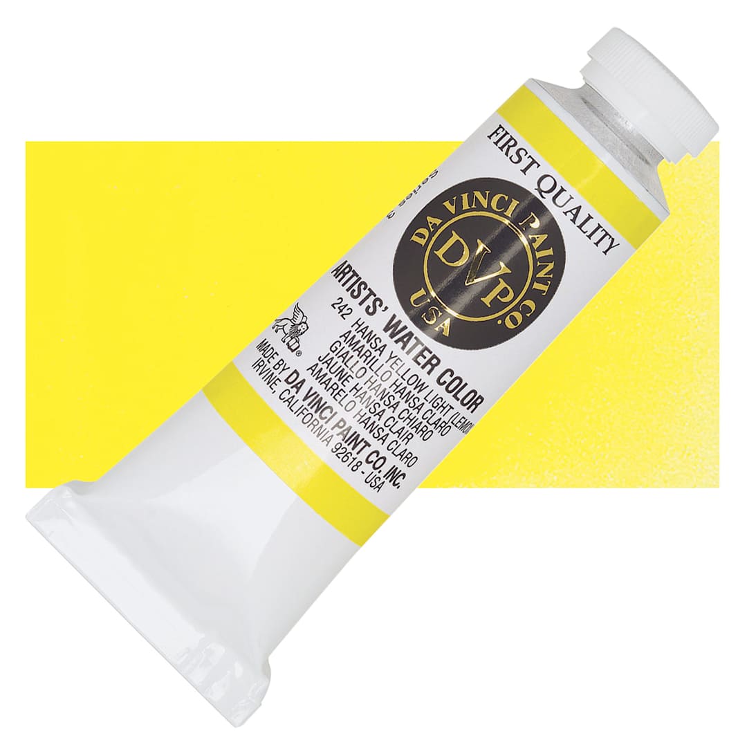 Open in modal - Da Vinci Artists' Permanent Watercolor - Hansa Yellow Light Lemon, 37 ml tube and swatch