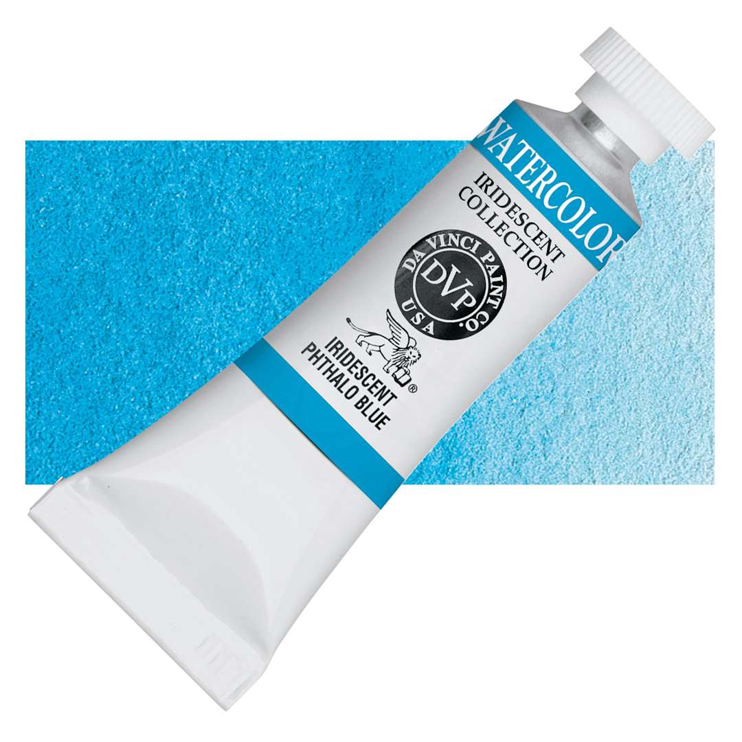 Open in modal - Da Vinci Artists' Permanent Watercolor - Iridescent Phthalo Blue, 15 ml tube and swatch