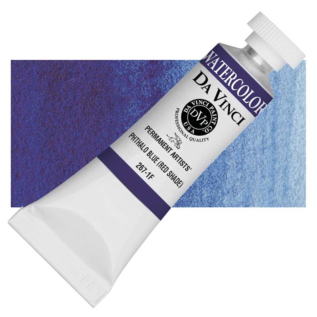 Open in modal - Da Vinci Artists' Permanent Watercolor - Phthalo Blue (Red Shade), 15 ml tube and swatch