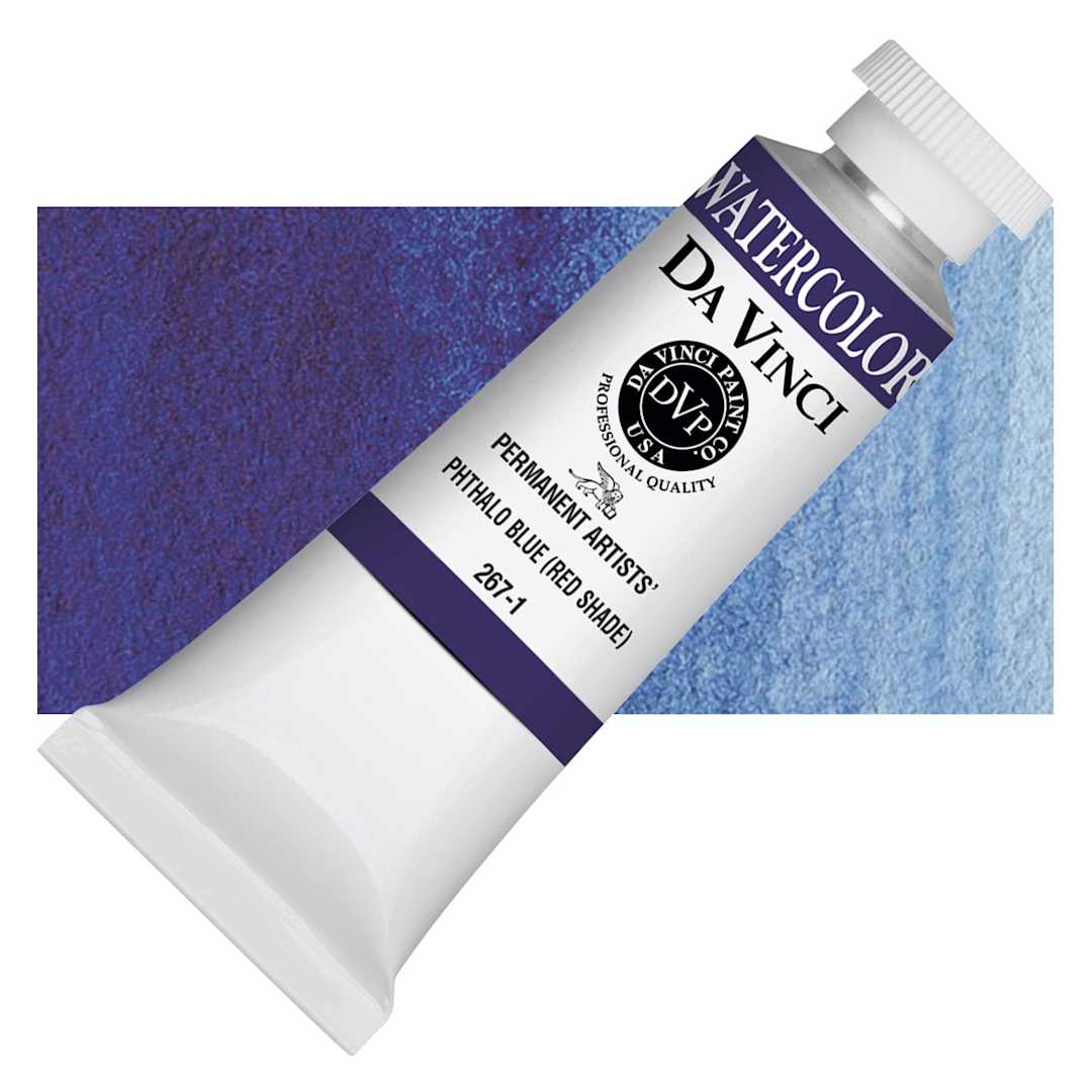 Open in modal - Da Vinci Artists' Permanent Watercolor - Phthalo Blue (Red Shade), 37 ml tube and swatch