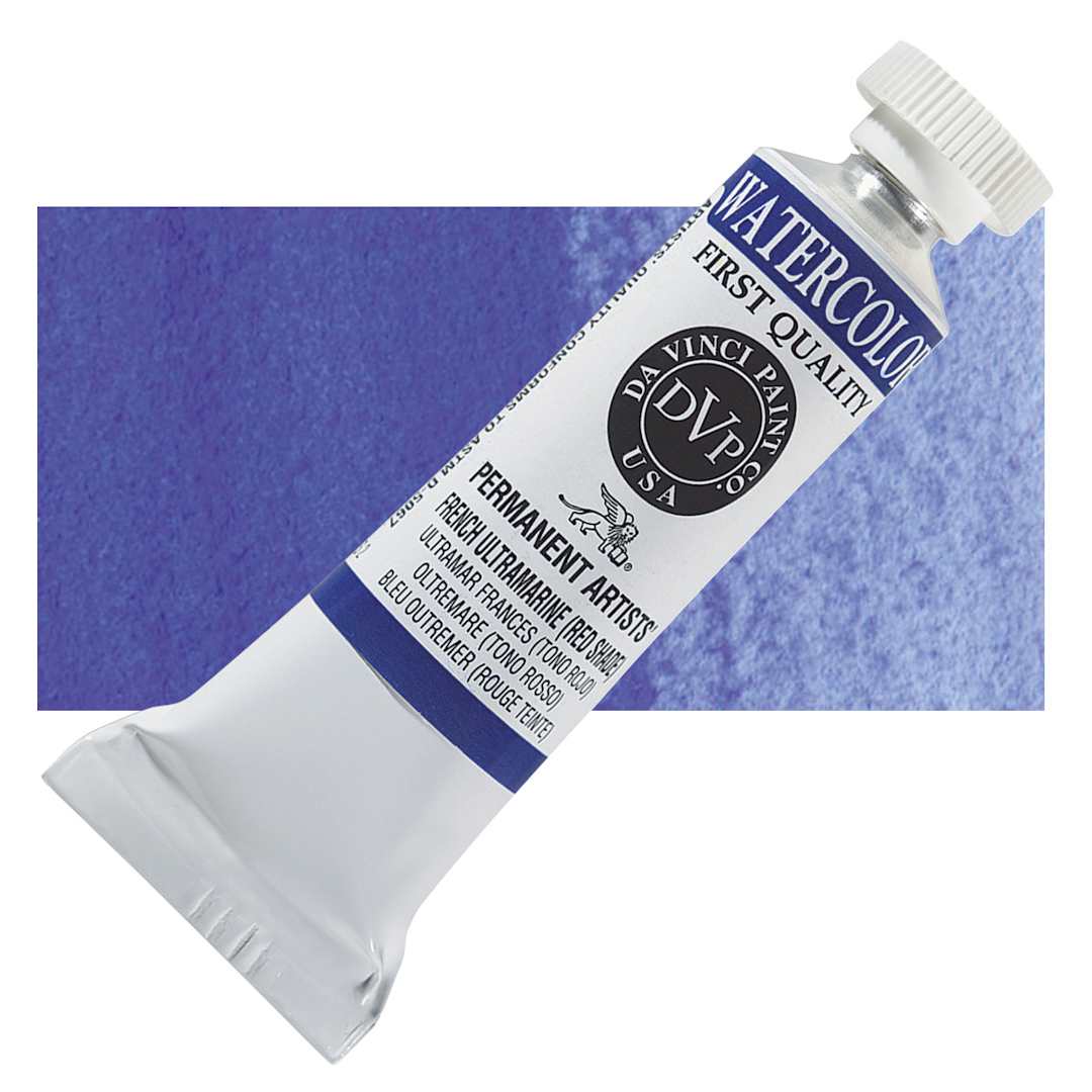 Open in modal - Da Vinci Artists' Permanent Watercolor - French Ultramarine, 15 ml tube and swatch