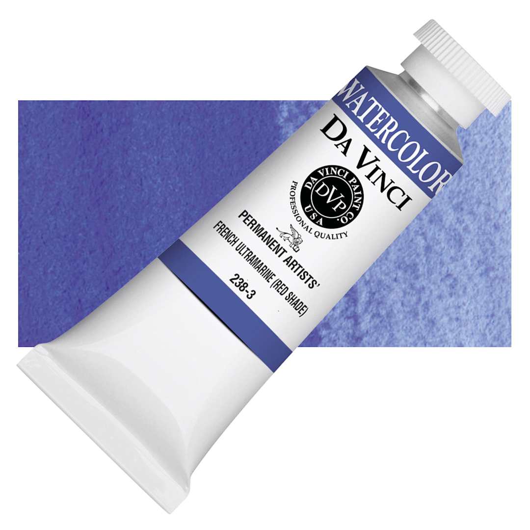 Open in modal - Da Vinci Artists' Permanent Watercolor - French Ultramarine, 37 ml tube and swatch
